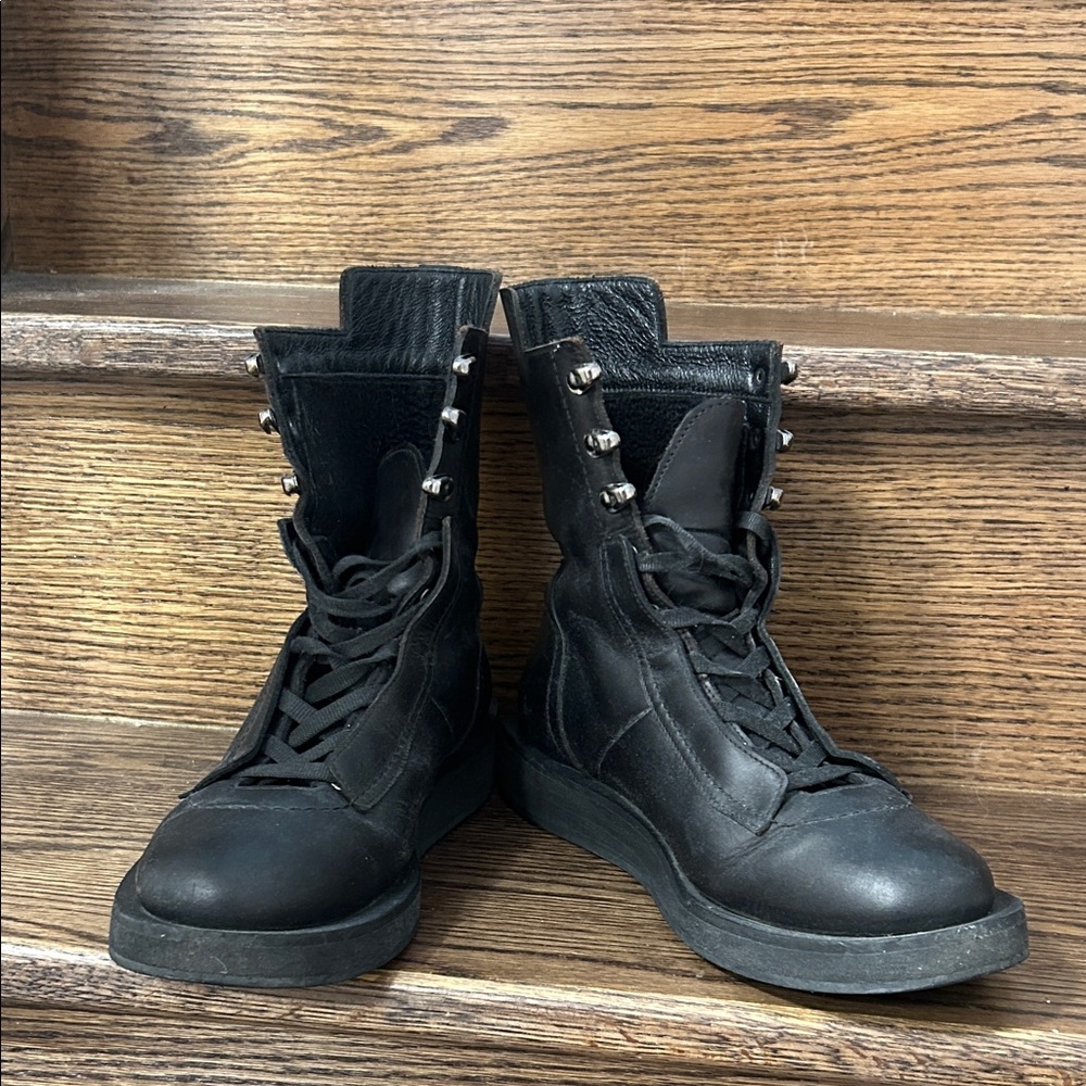 Stylish Black Leather Combat Boots
